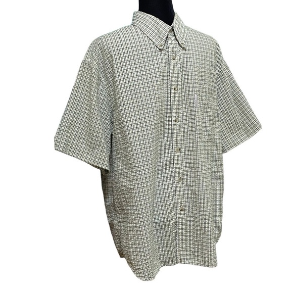 Columbia Outdoor Plaid Hiking Shirt Green White Button Front Medium - Picture 2 of 6